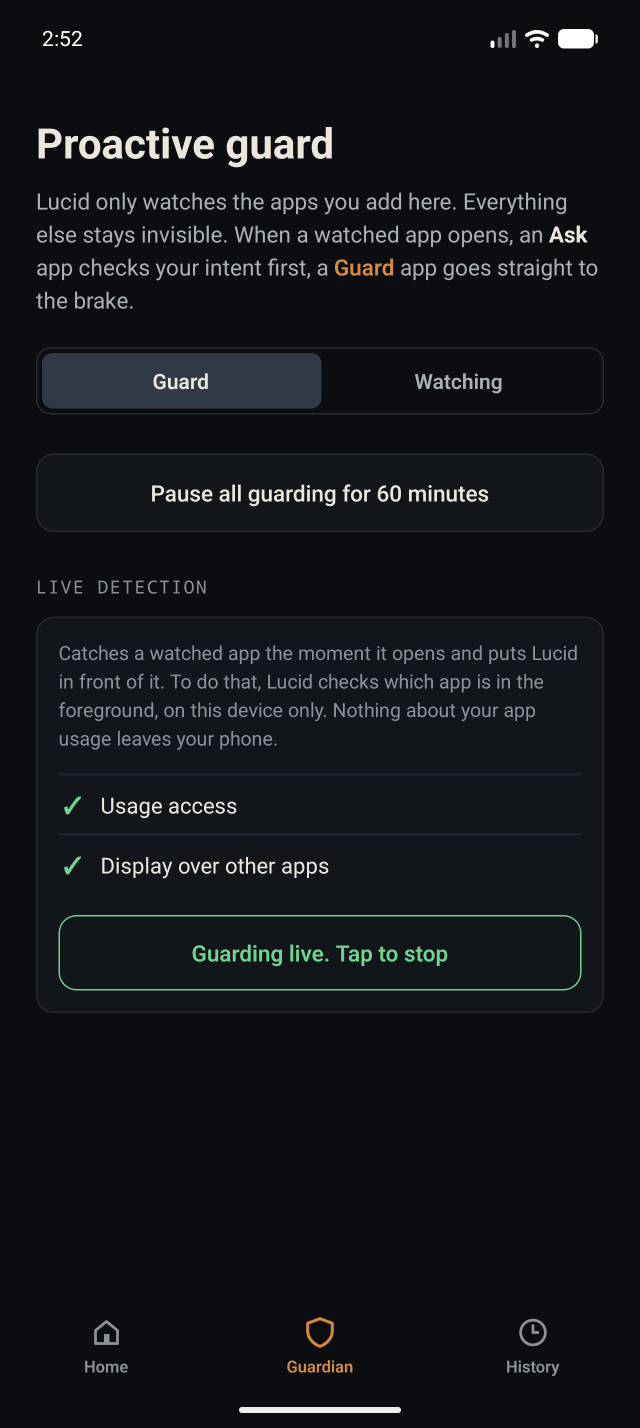 The guard watches only the apps you choose